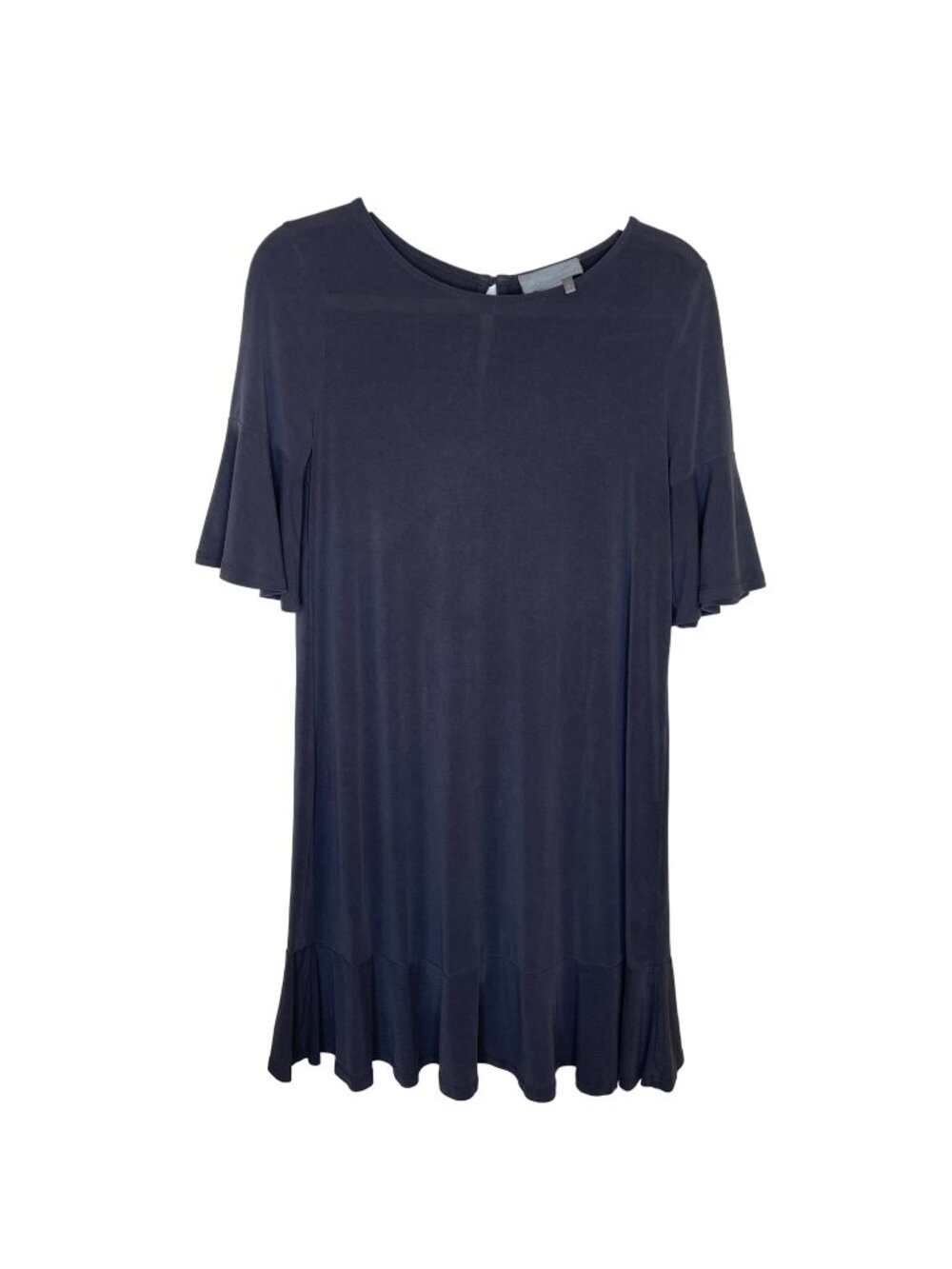 Anthropologie Charcoal Keyhole Ruffle Hem Dress, S Petite